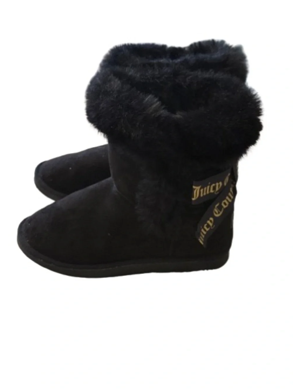 Juicy Couture Black Faux Fur Bow Winter Boots Womens Size 6 Y2K Cozy